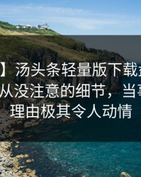 【速报】汤头条轻量版下载盘点：内幕7个你从没注意的细节，当事人上榜理由极其令人动情