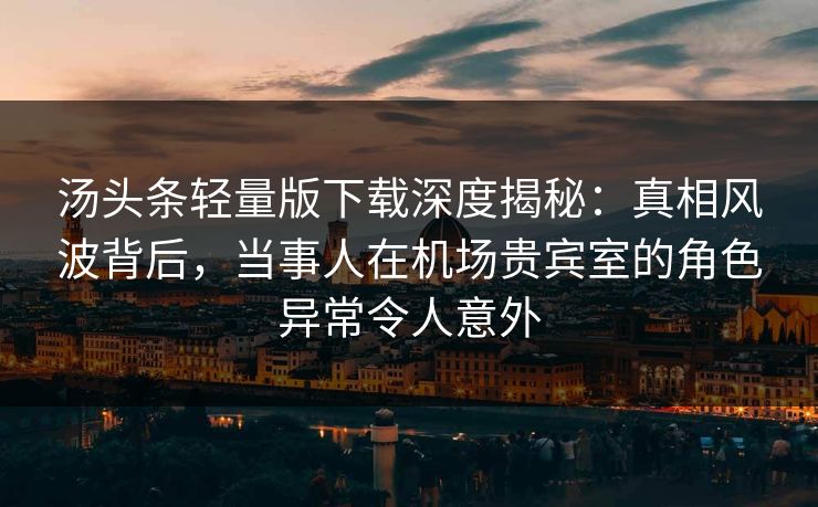 汤头条轻量版下载深度揭秘：真相风波背后，当事人在机场贵宾室的角色异常令人意外